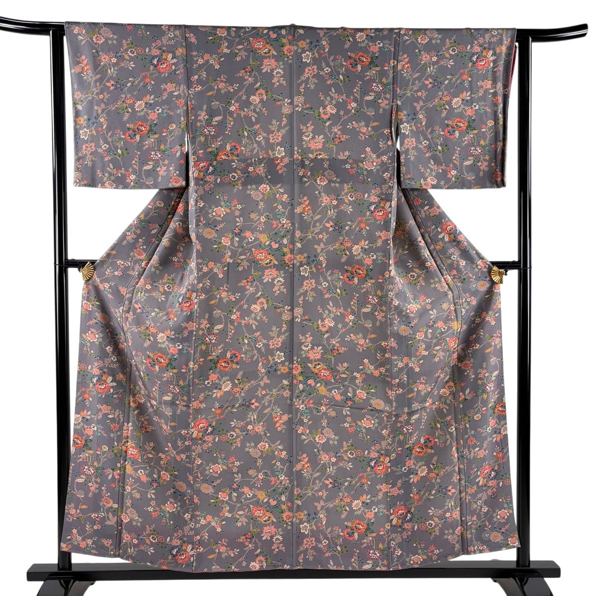 美品】 小紋 身丈156cm 裄丈62cm S 袷 枝花 灰紫 正絹 優品｜中古