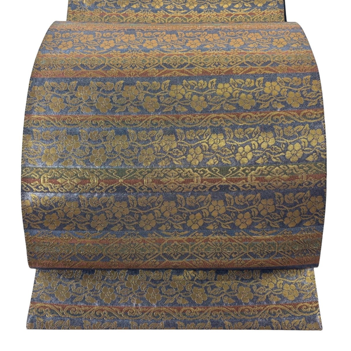 美品】 袋帯 名品 華文 花唐草 金銀糸 灰紫 六通 正絹｜中古・古着
