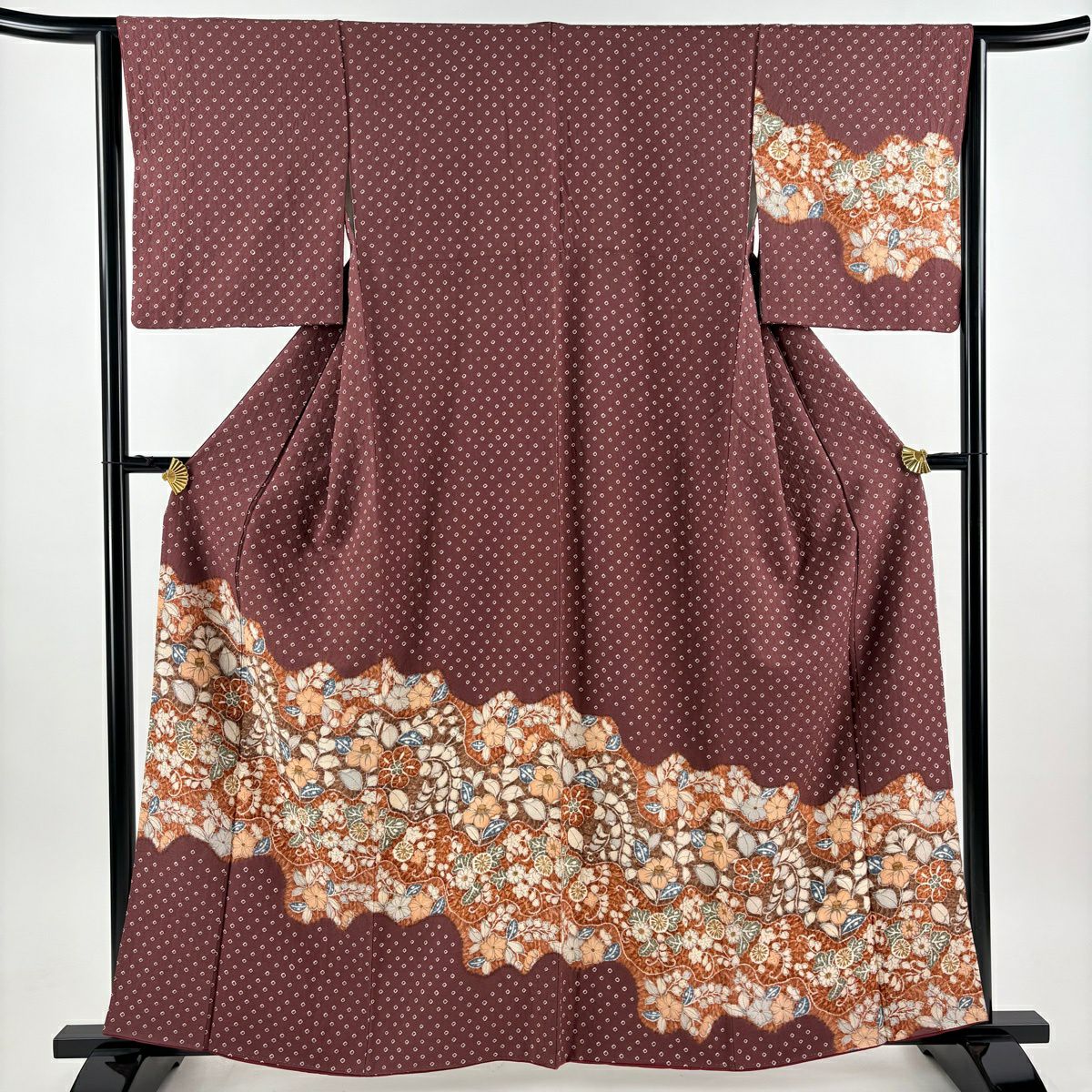 訪問着 身丈168cm 裄丈68cm 正絹 秀品 【中古】 訪問着 身丈168cm 裄丈68.5cm L 袷 桜 流水 金彩 ぼかし 赤紫 正絹 秀