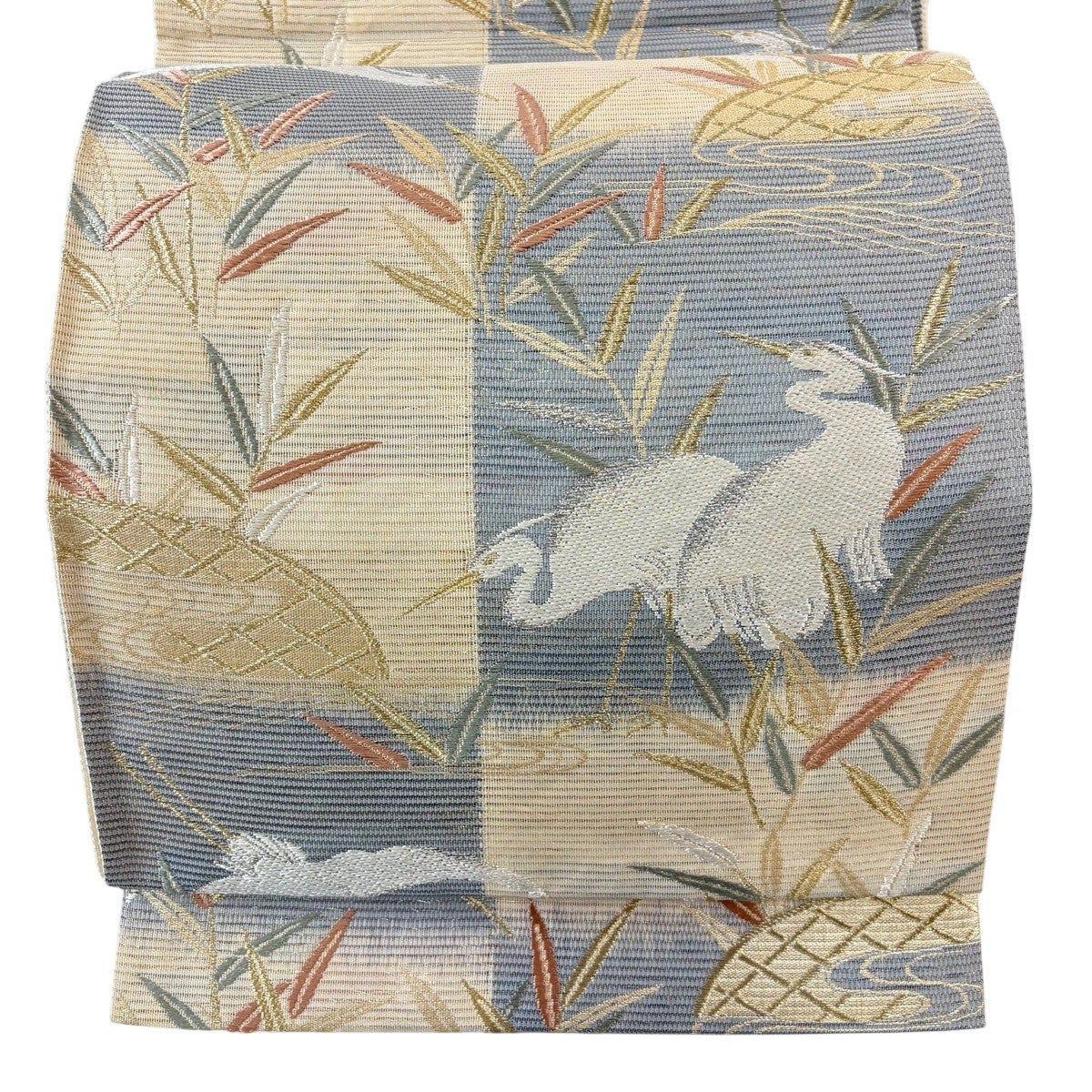 超美品　袋帯 正絹　現代　着物　シルバー　白銀　総刺繍　ぶどう　白　448 超美品 袋帯 正絹 現代 着物 シルバー 白銀 総刺繍 ぶどう 白 448 美品