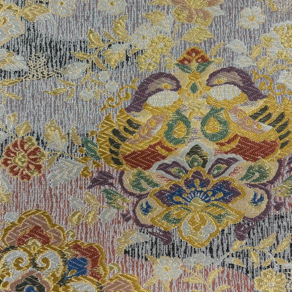 美品】 袋帯 秀品 華彩更紗文 唐織 金銀糸 黒灰 六通 正絹｜中古・古着
