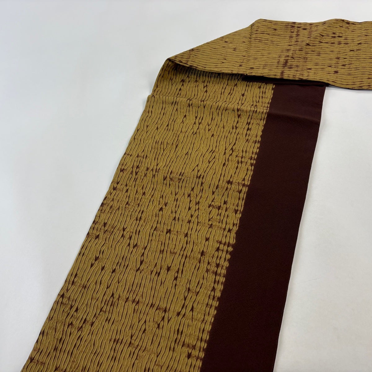 50%OFF 【美品】 名古屋帯 秀品 幾何学 絞り 山吹茶色 正絹 K50｜中古