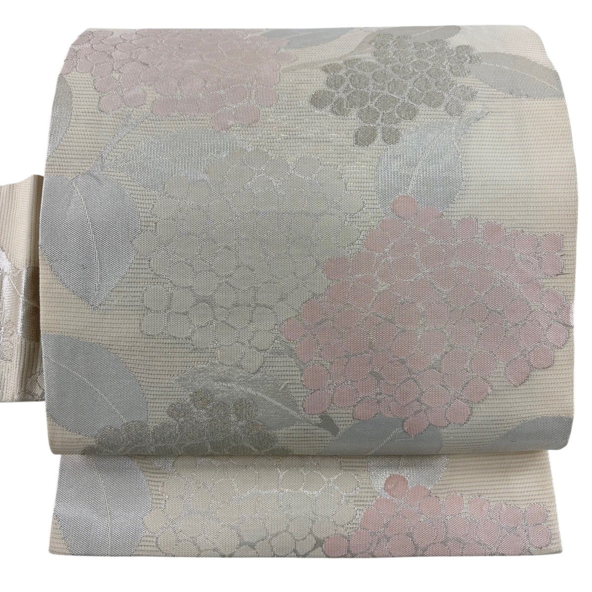 名古屋帯 秀品 夏帯 絽 紫陽花 銀糸 箔 クリーム 正絹｜中古・古着