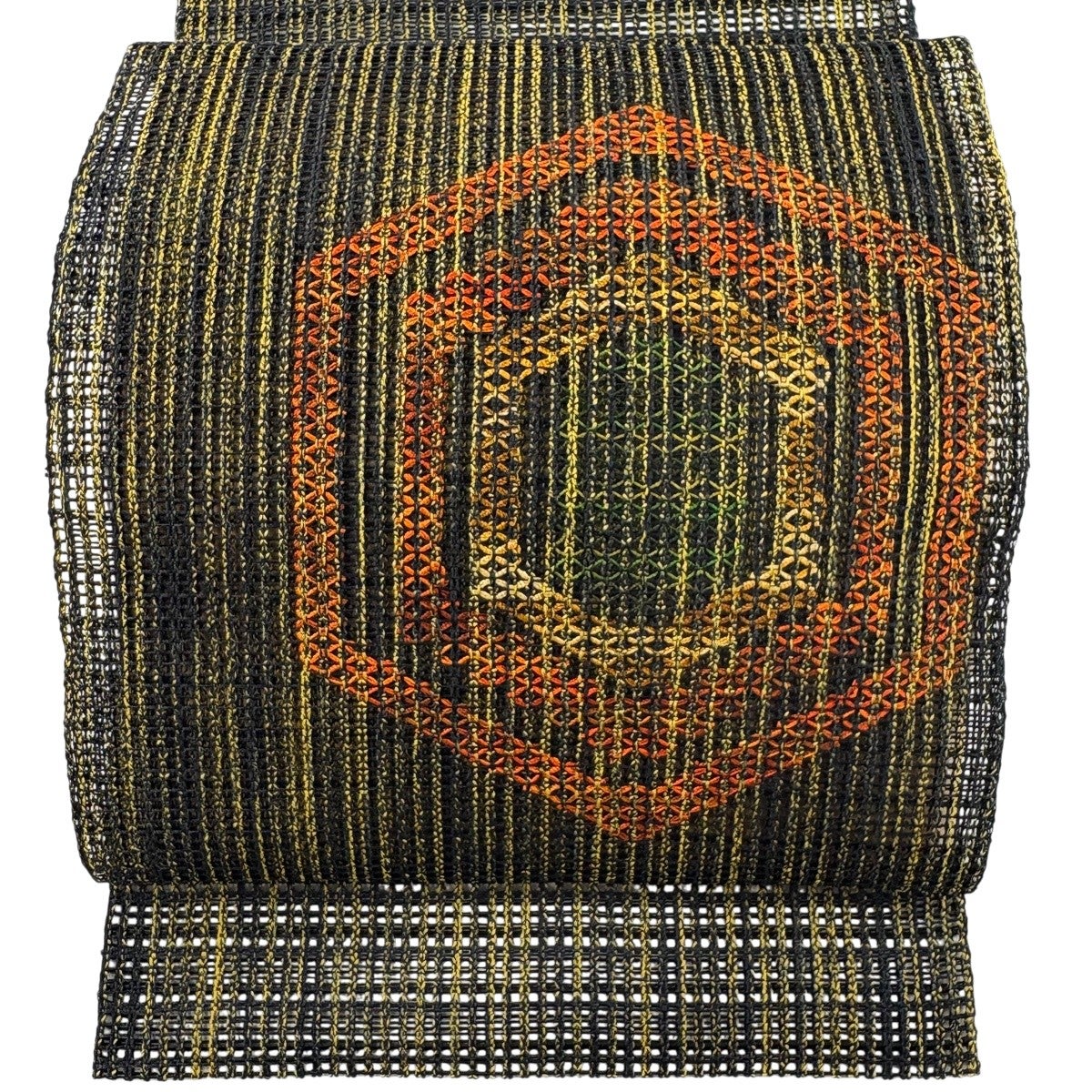 美品】 名古屋帯 秀品 八寸名古屋帯 松葉仕立て 夏帯 羅 縞 幾何学模様