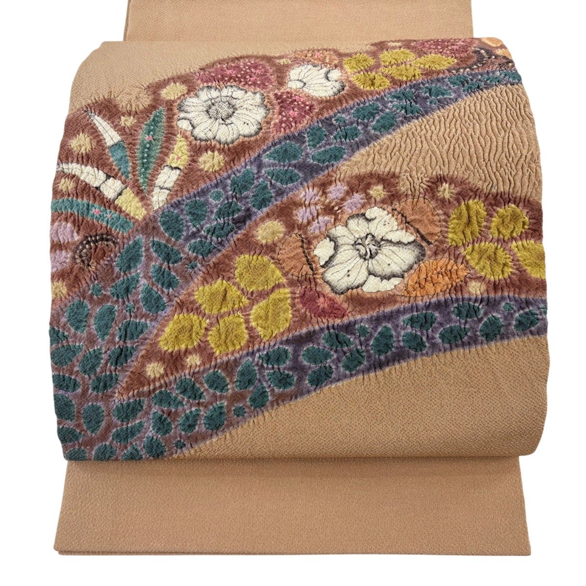 開き名古屋帯 秀品 落款あり 辻が花 茶色 正絹｜中古・古着