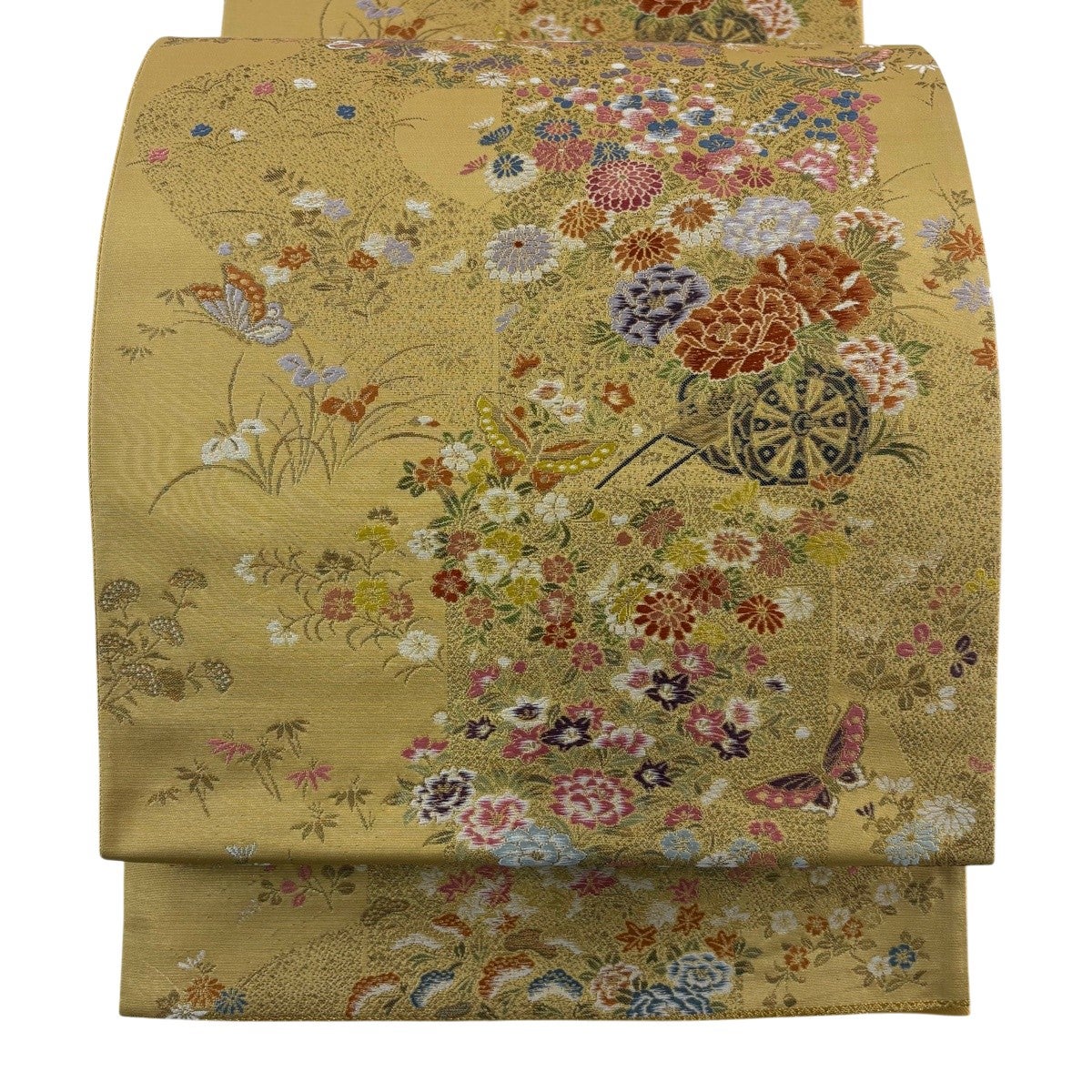 袋帯 秀品 花車 蝶 箔 金糸 金色 六通 正絹｜中古・古着・リサイクル
