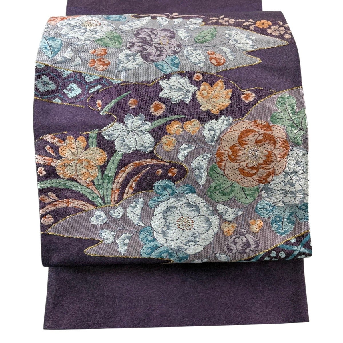 袋帯 秀品 辻ヶ花柄 地紋 箔 紫 六通 正絹｜中古・古着・リサイクル