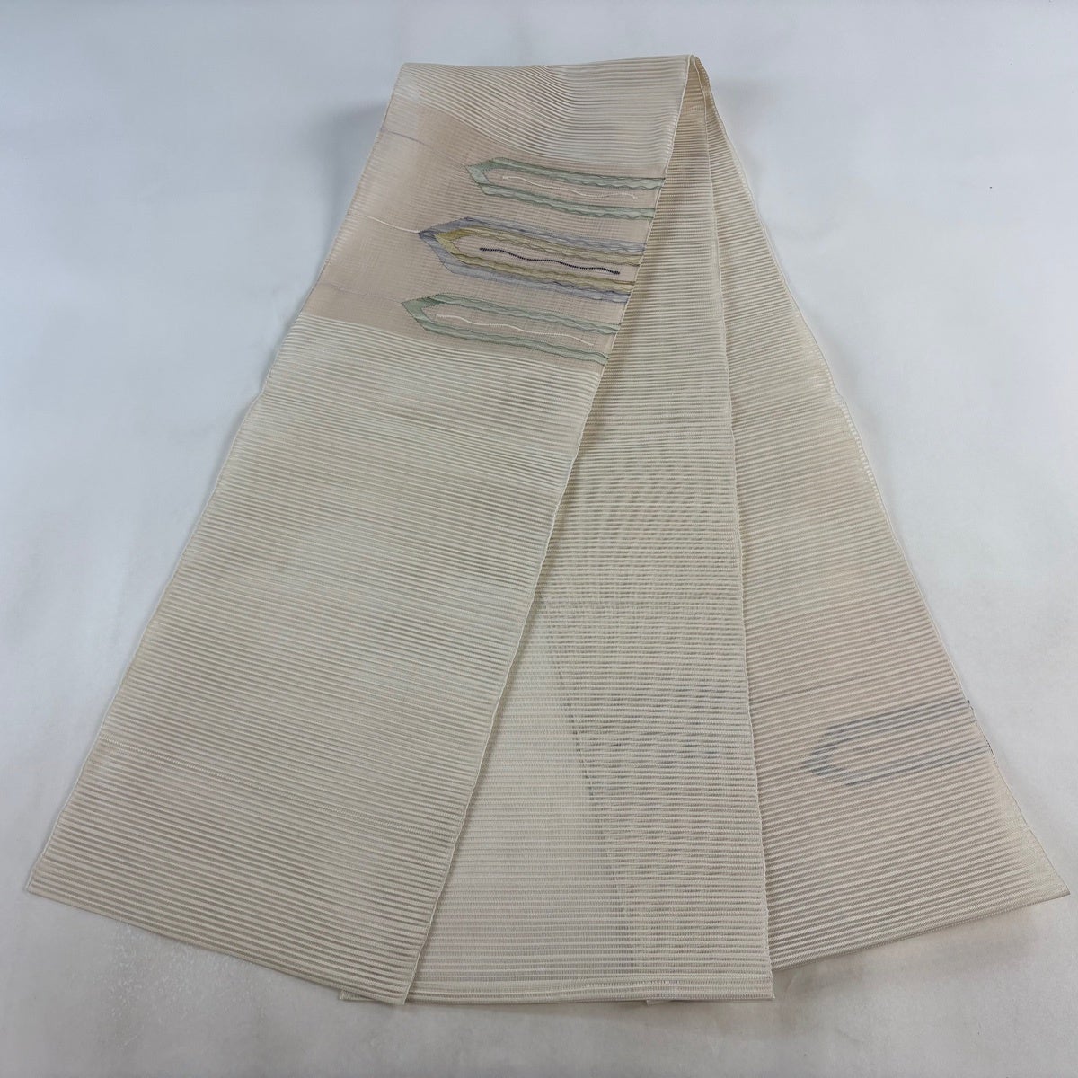 美品】 名古屋帯 秀品 夏帯 絽 幾何学模様 金銀糸 薄ピンク 正絹｜中古