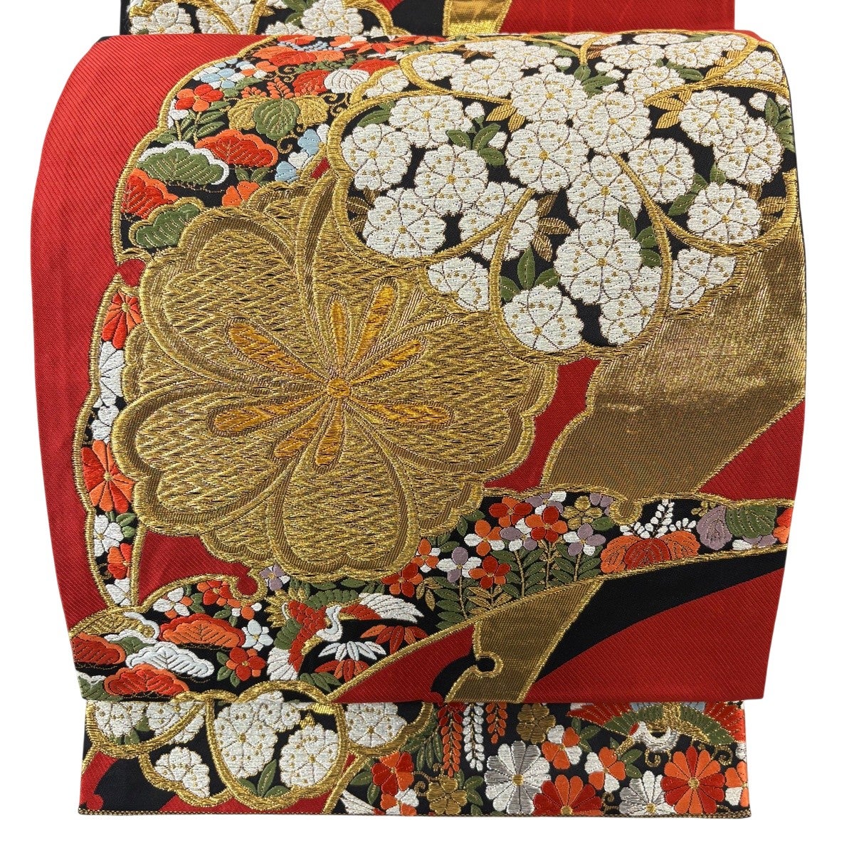 袋帯 秀品 関西仕立て 花鳥 華文 金銀糸 箔 緑 六通 正絹｜中古・古着