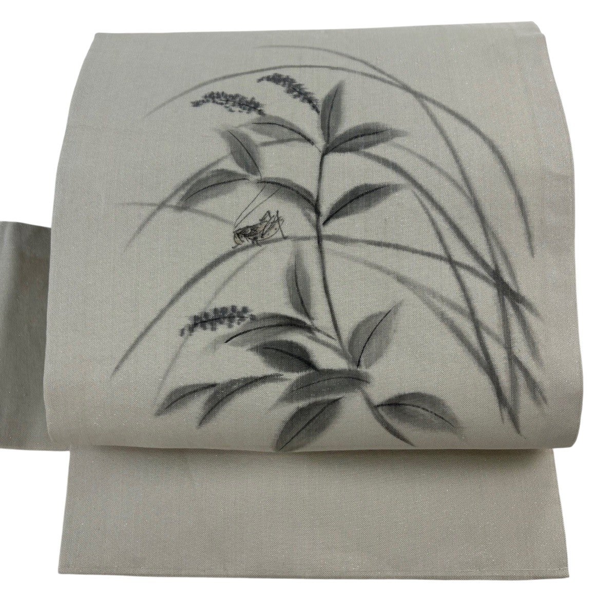 名古屋帯 秀品 落款あり 夏帯 絽 枝花 灰白 正絹｜中古・古着