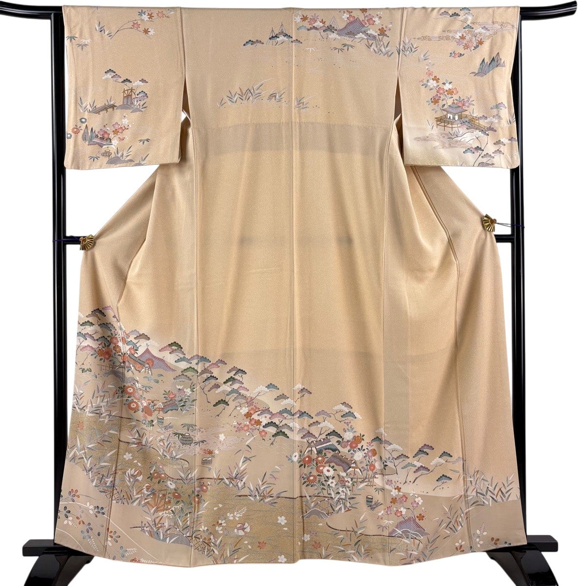 美品】 訪問着 身丈161cm 裄丈63.5cm S 袷 松竹梅 流水 金彩 ぼかし