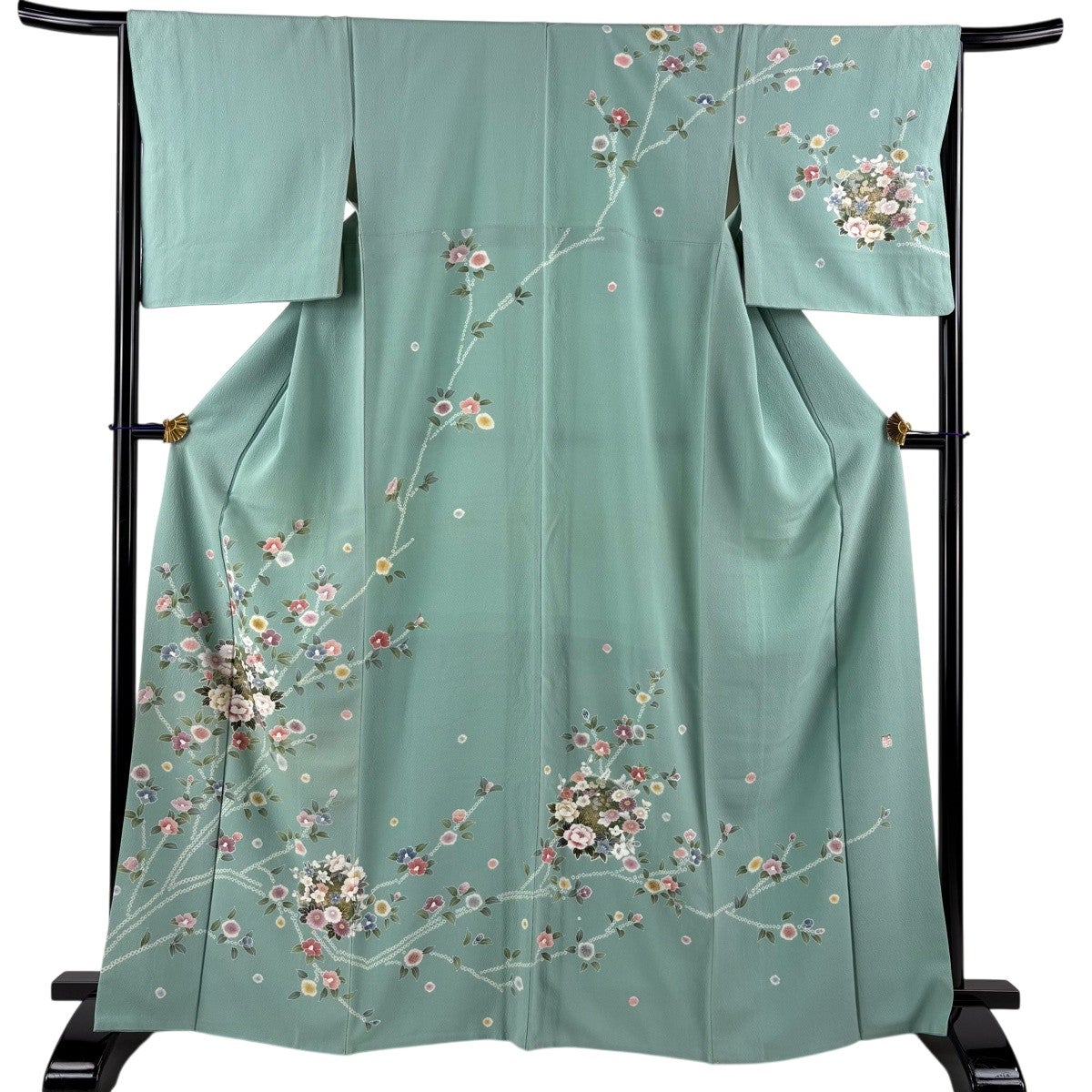 競ナビ】訪問着 名品 菊 桜 金糸 金彩 薄緑 袷 身丈158cm 裄丈64.5cm M