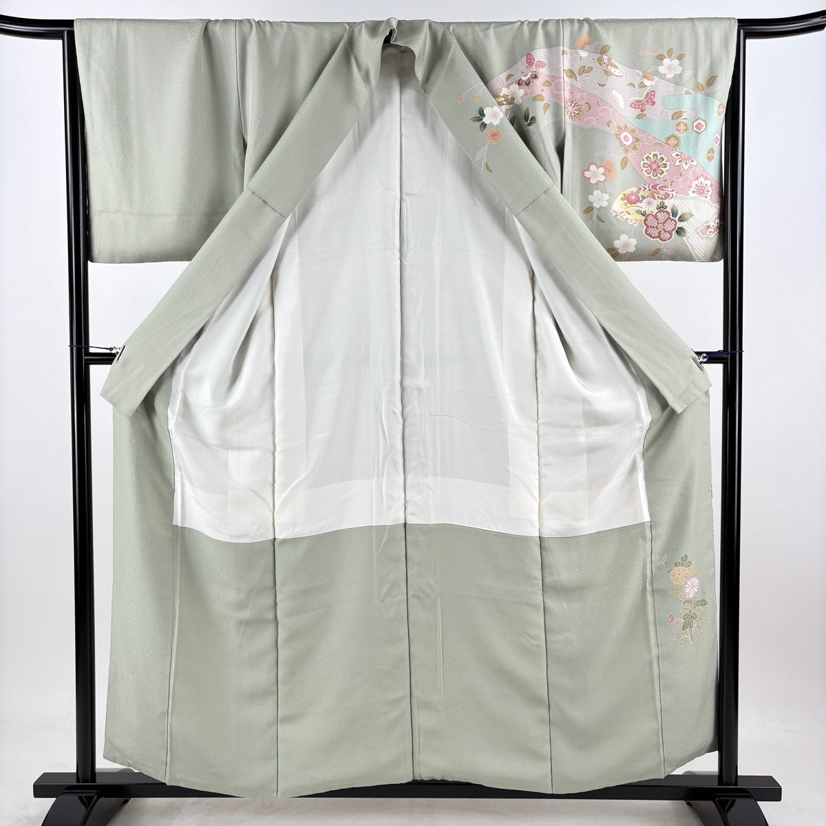 美品】 訪問着 身丈156cm 裄丈66.5cm M 袷 やまと 扇面 桜 金糸 金銀彩