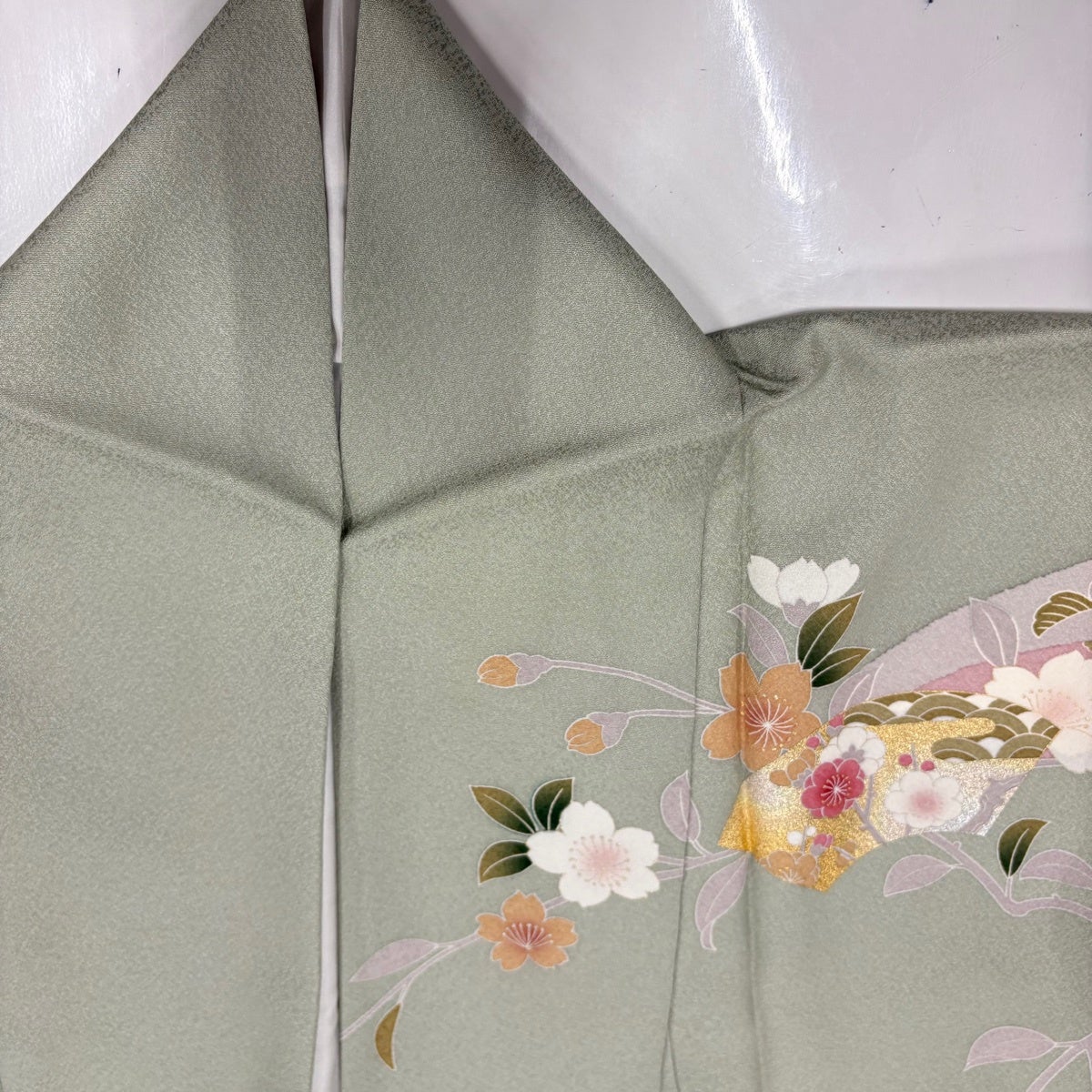 美品】 訪問着 身丈156cm 裄丈66.5cm M 袷 やまと 扇面 桜 金糸 金銀彩