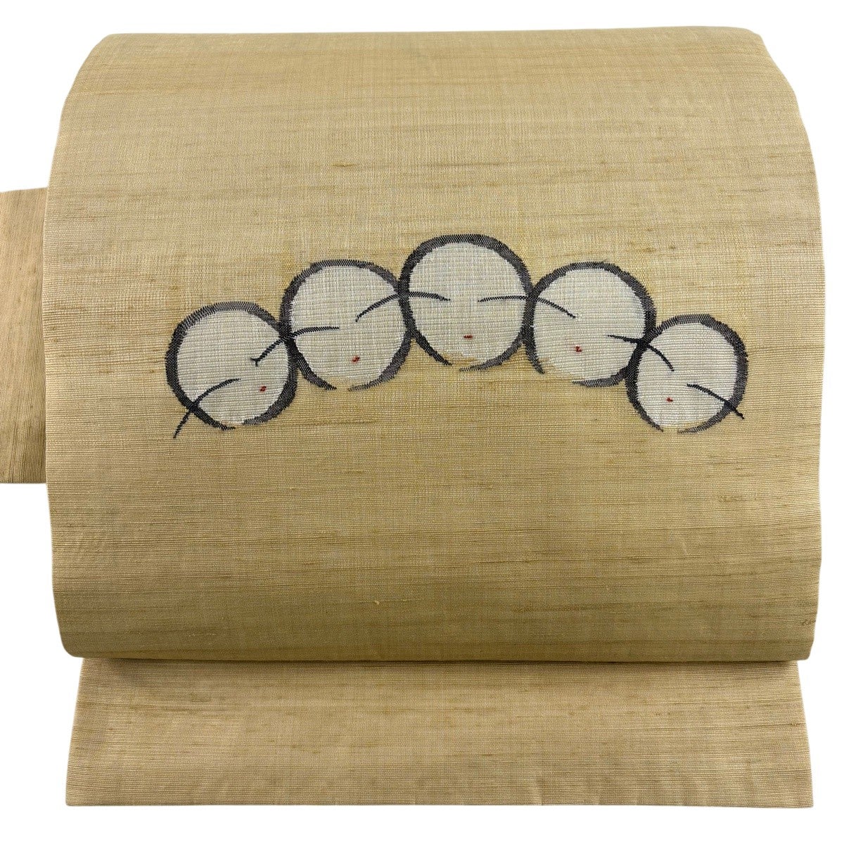 開き名古屋帯 秀品 落款あり 紬地 草花 薄茶色 正絹｜中古・古着