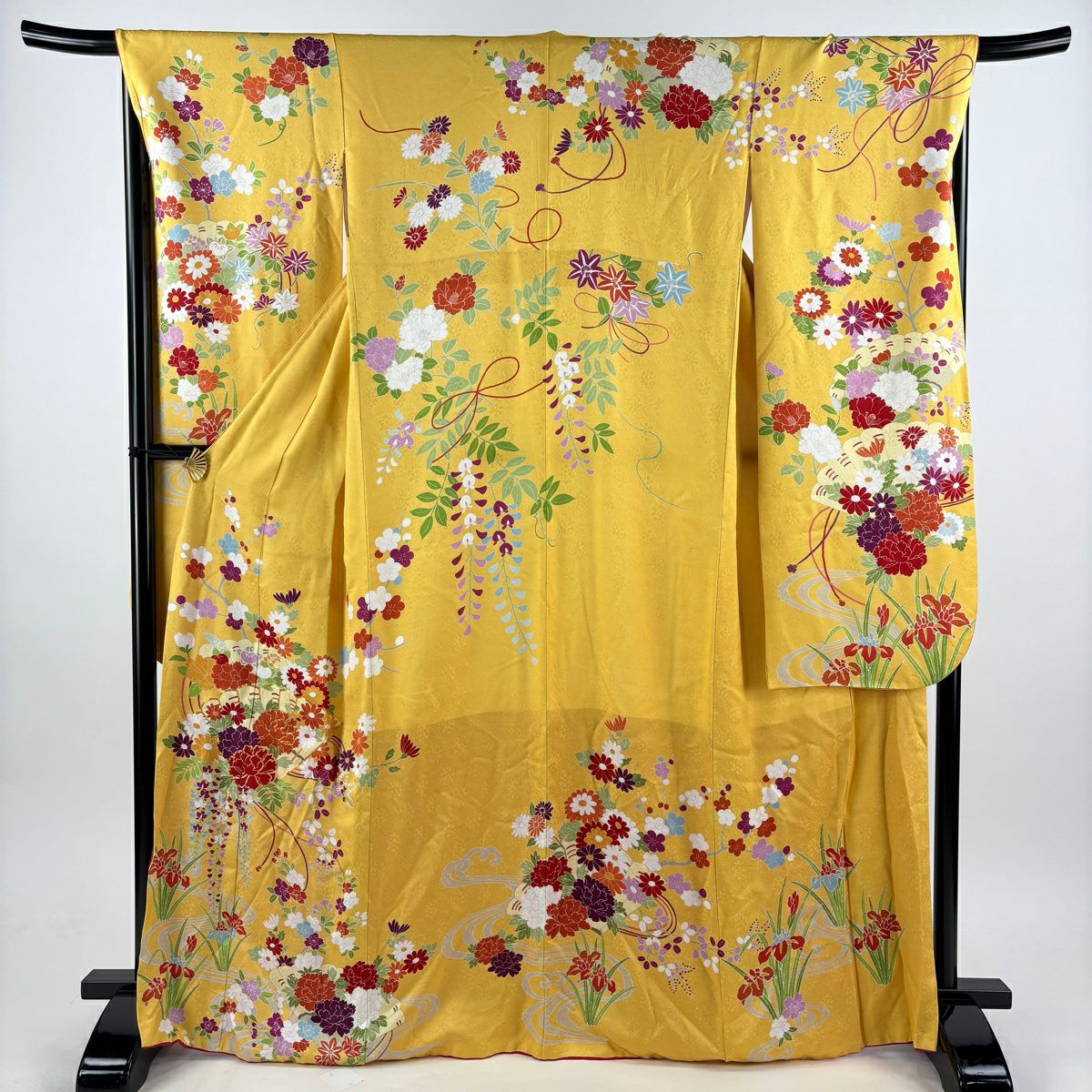 袋帯 秀品 関西仕立て 山城機業店 秋草 桧扇 金銀糸 箔 クリーム 六通