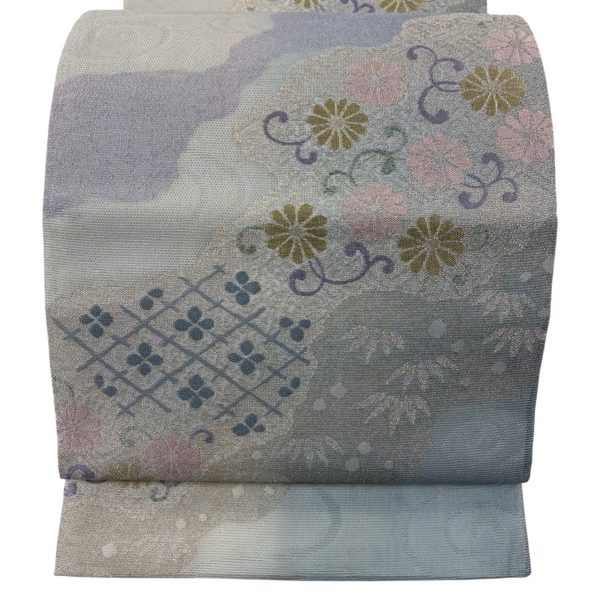 袋帯 秀品 夏帯 紗 菊唐草 花菱 金銀糸 水色 六通 正絹｜中古・古着
