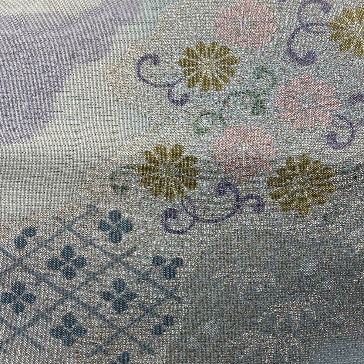 袋帯 秀品 夏帯 紗 菊唐草 花菱 金銀糸 水色 六通 正絹｜中古・古着