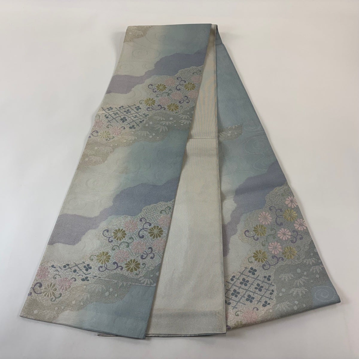袋帯 秀品 夏帯 紗 菊唐草 花菱 金銀糸 水色 六通 正絹｜中古・古着