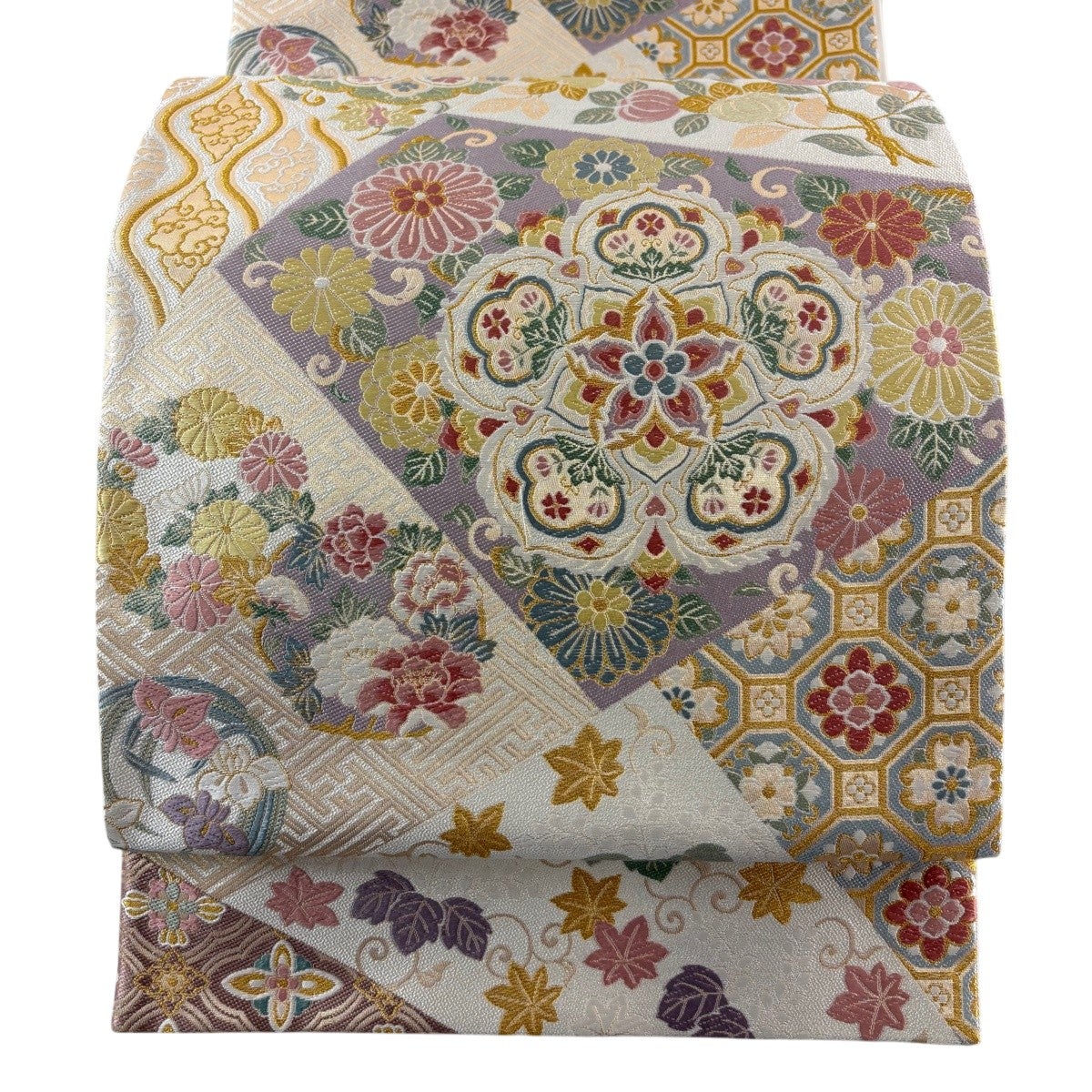 美品】 袋帯 秀品 宝華金映文 華文 花唐草 唐織 金糸 紫 六通 正絹