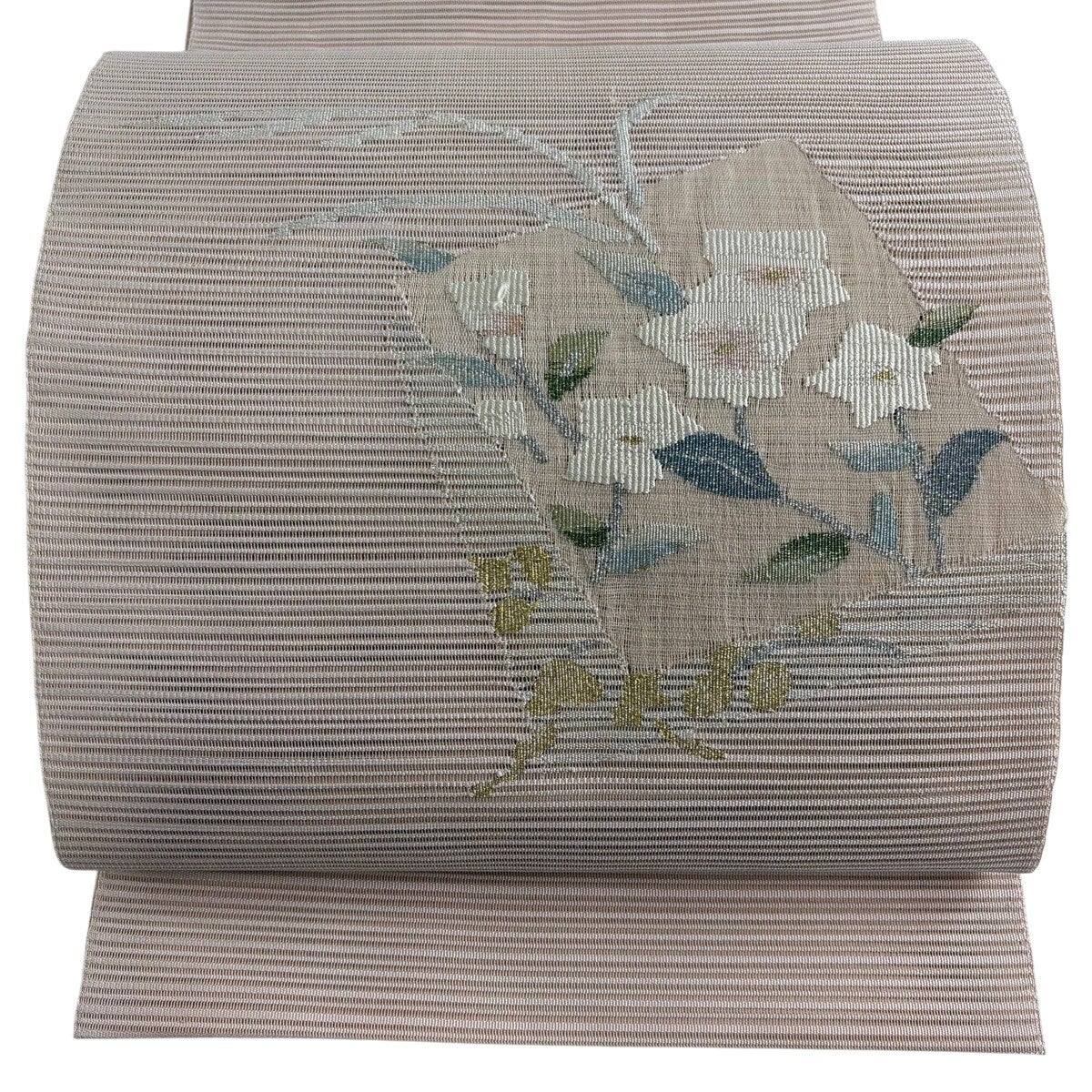 名古屋帯 名品 落款あり 夏帯 絽 バッタ 草花 灰色 正絹｜中古・古着
