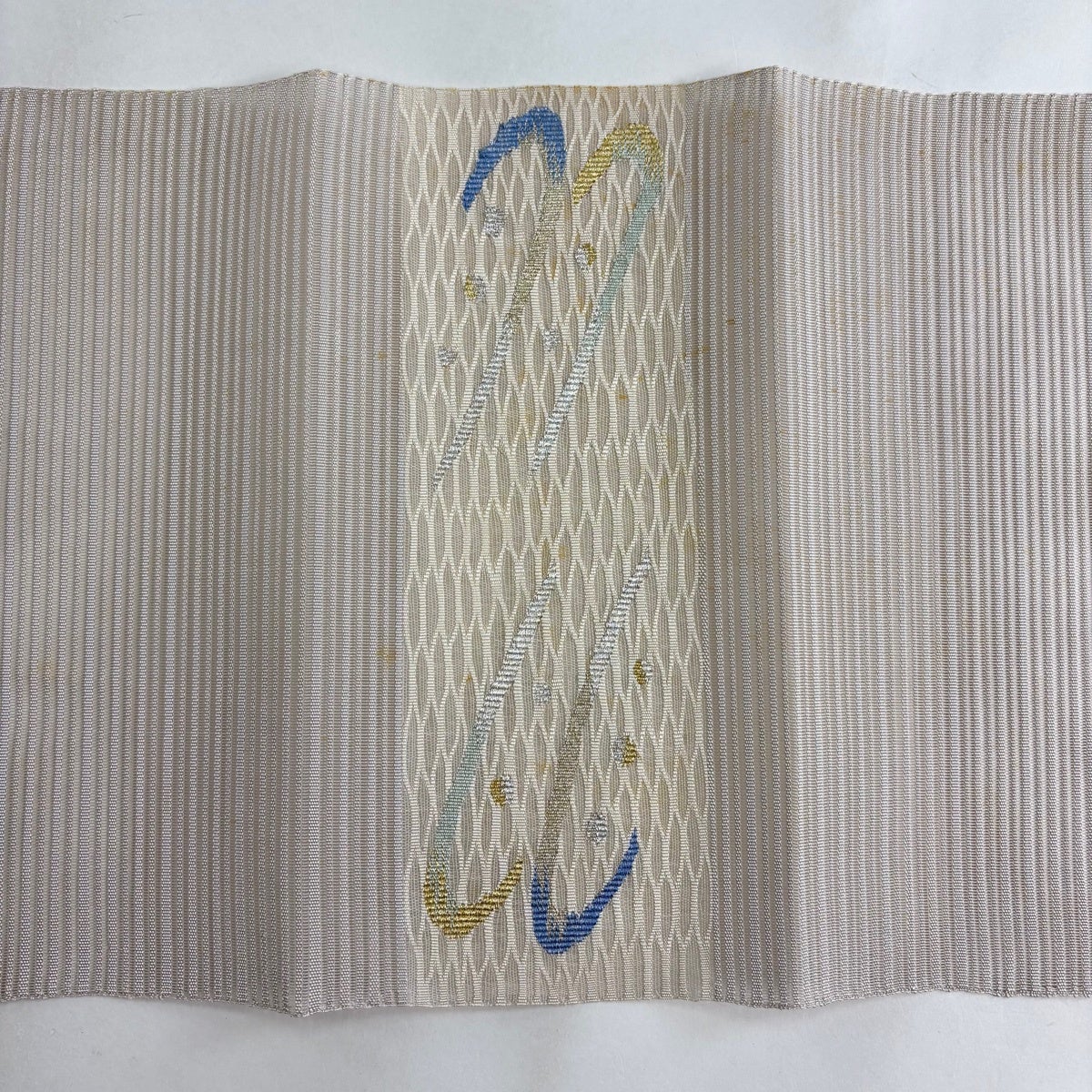 名古屋帯 秀品 夏帯 絽 八寸名古屋帯 松葉仕立て 幾何学 金銀糸 灰紫