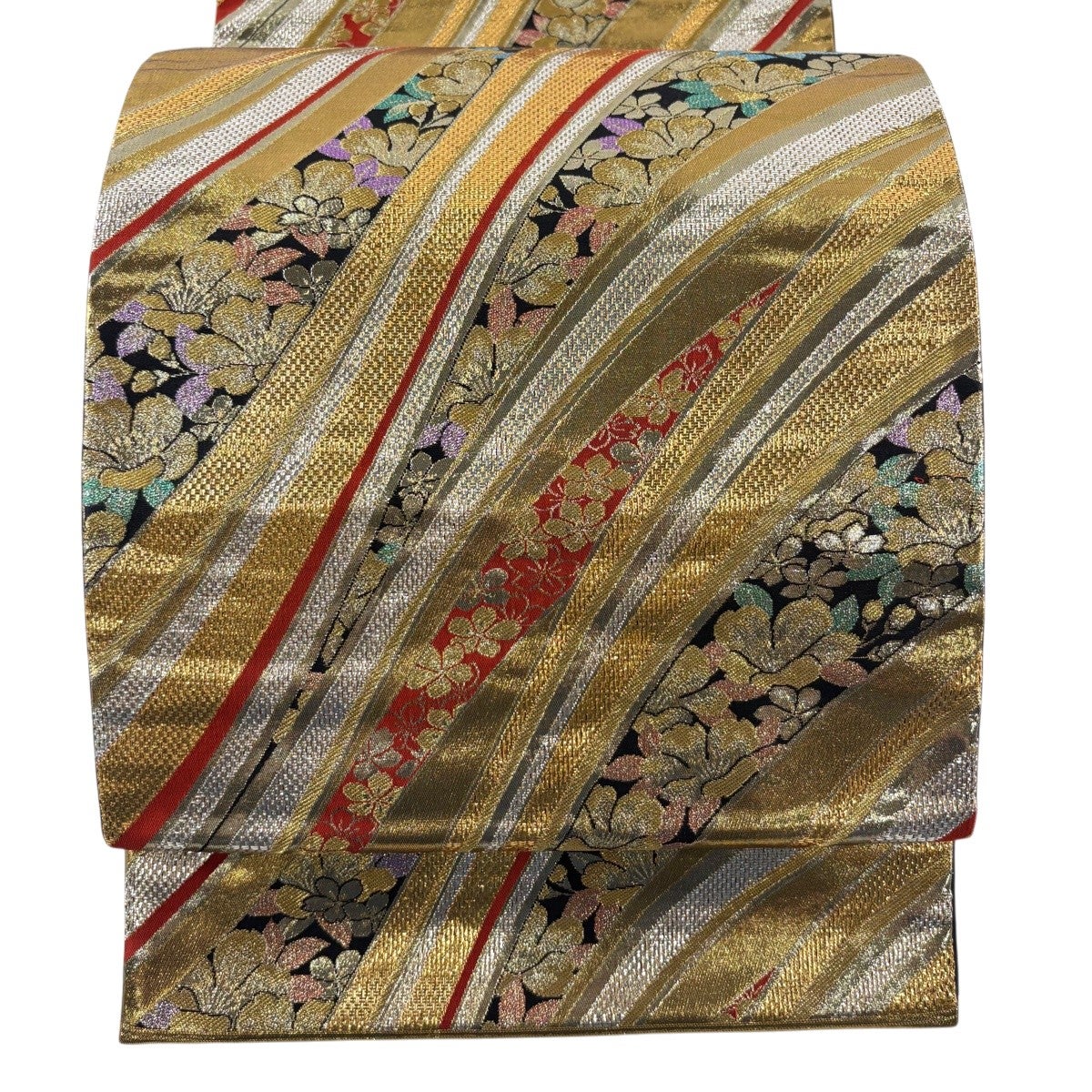 袋帯 秀品 うさぎ 桜 金糸 箔 焦茶色 六通 正絹｜中古・古着