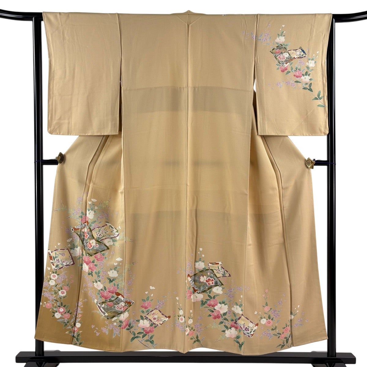 訪問着 身丈161cm 裄丈62.5cm S 袷 鈴乃屋 扇面 草花 金糸 金彩 茶色