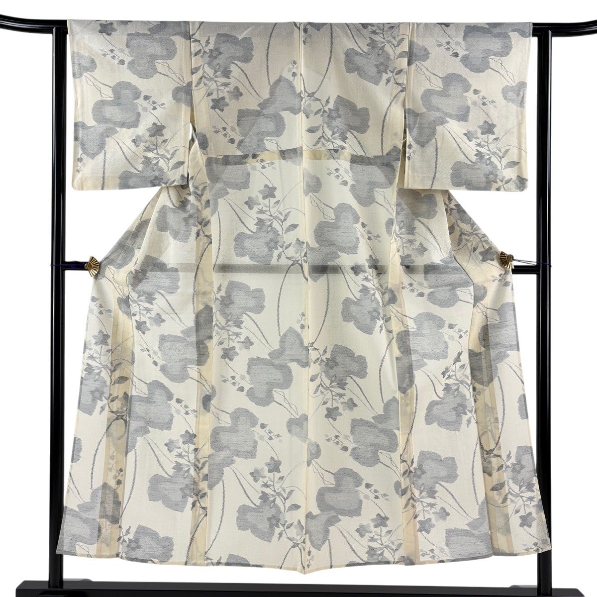30%OFF 【美品】 小紋 身丈156cm 裄丈62cm S 薄物 蝶 花 青灰色 正絹
