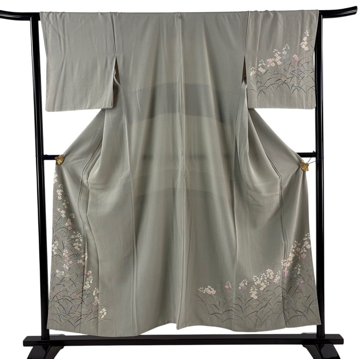 美品】 色無地 身丈157.5cm 裄丈63cm S 袷 地紋 紫 正絹 秀品 一つ紋