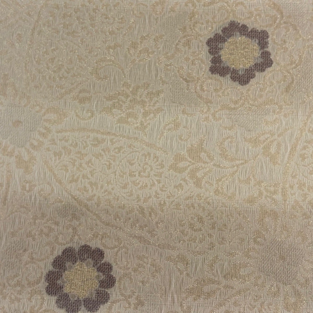 美品】 袋帯 秀品 華文 花唐草 箔 ベージュ 六通 正絹｜中古・古着