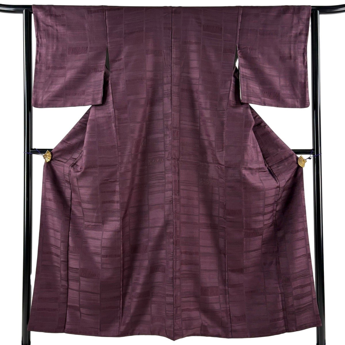 美品】 小紋 身丈167cm 裄丈69cm L 袷 壽光織 菱 幾何学模様 薄紫 正絹