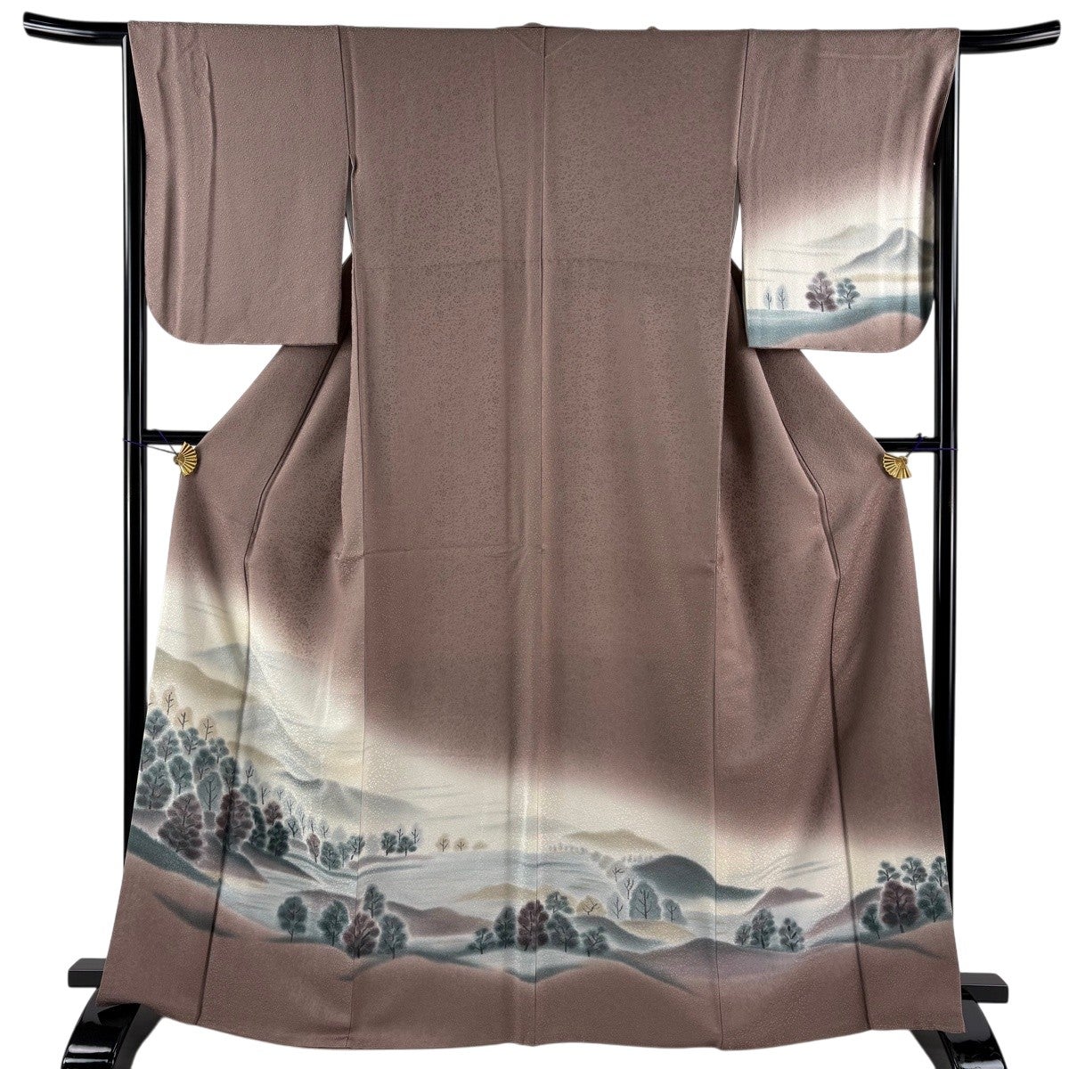 美品】 付下げ 身丈164.5cm 裄丈64cm M 袷 樹木 絞り 赤茶 正絹 秀品