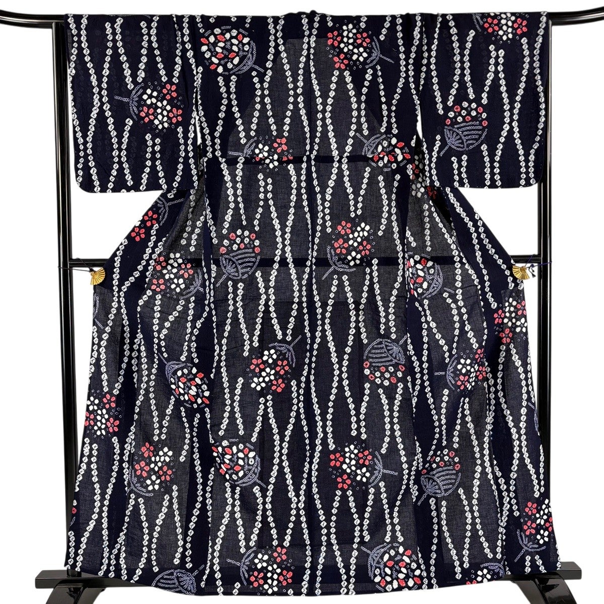 美品】 浴衣 身丈160cm 裄丈63cm S 絞り浴衣 草花 絞り 青 綿 名品