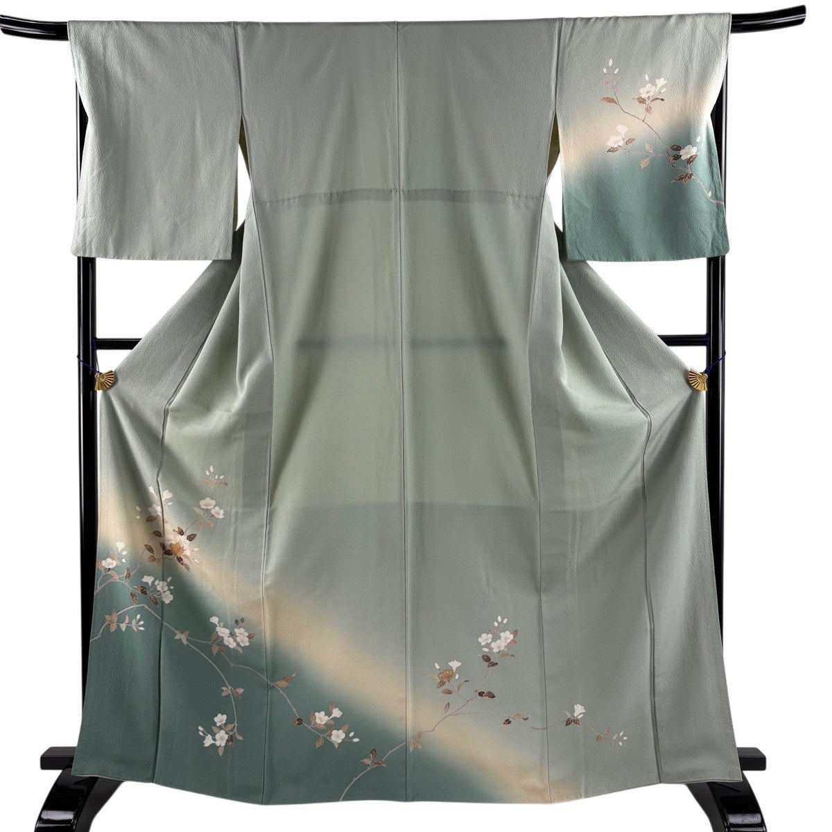 付下げ 身丈164cm 裄丈68.5cm L 袷 霞 金糸 ぼかし 薄緑 正絹 秀品