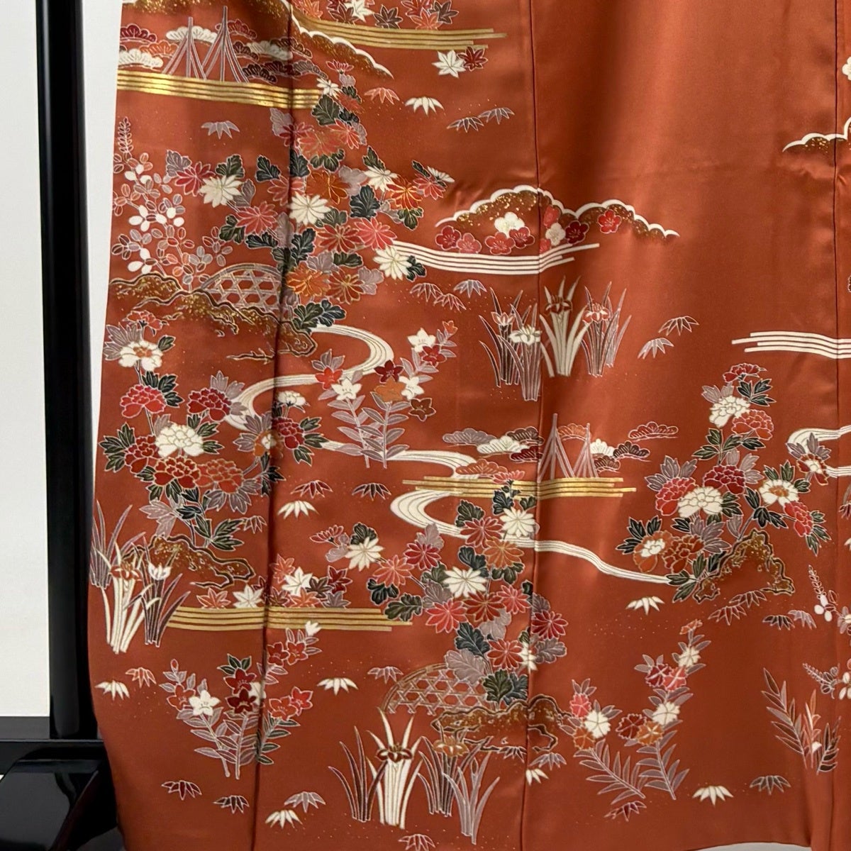訪問着 身丈166.5cm 裄丈65.5cm M 袷 松竹梅 菊 金糸 金彩 オレンジ
