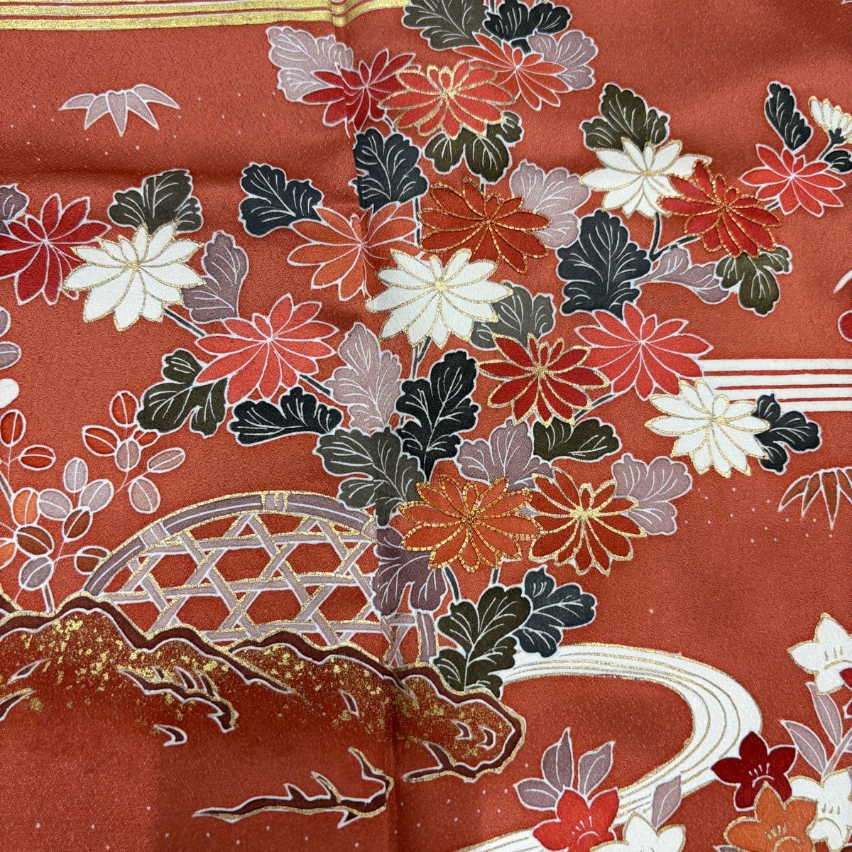 訪問着 身丈166.5cm 裄丈65.5cm M 袷 松竹梅 菊 金糸 金彩 オレンジ