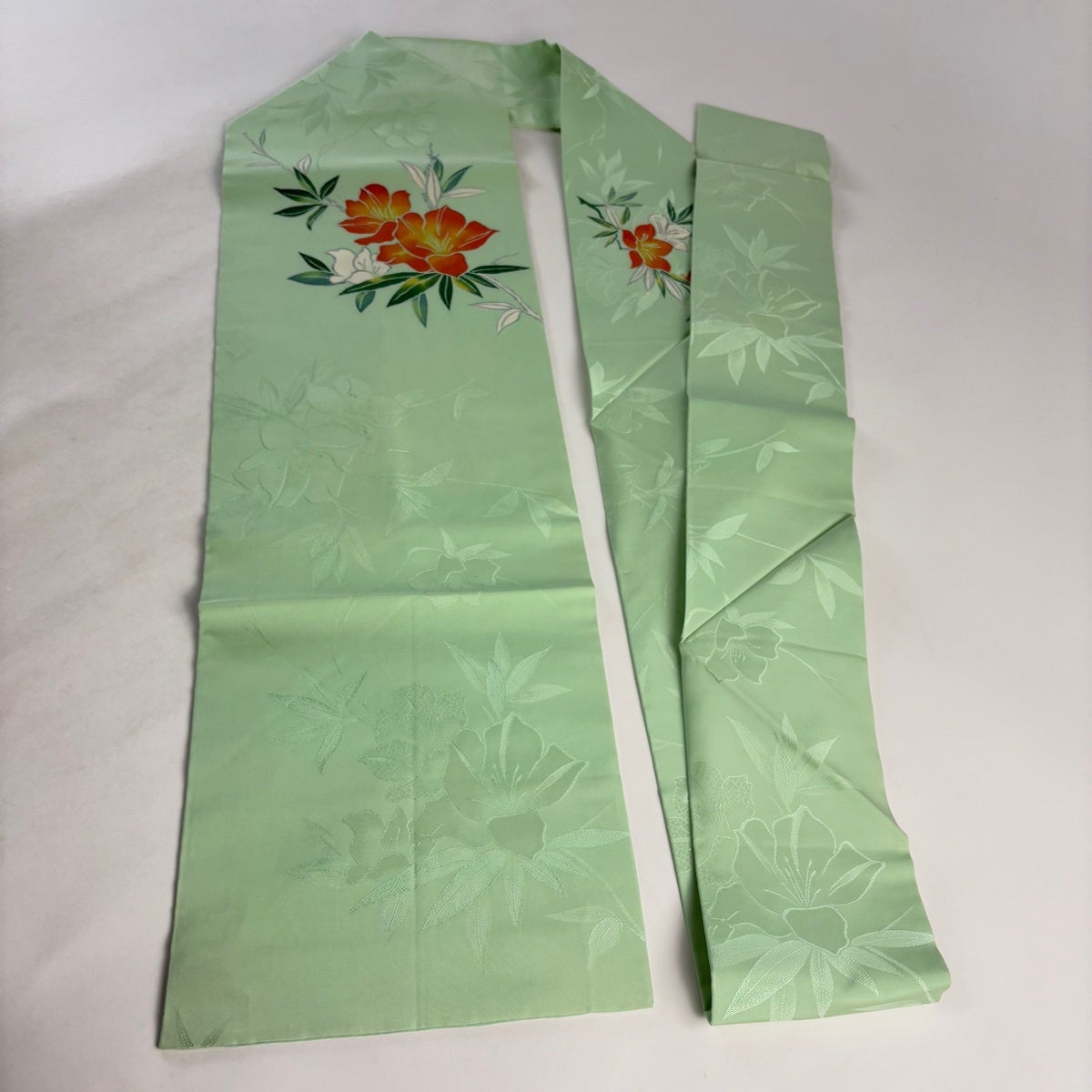 名古屋帯 優品 枝花 薄緑 正絹｜中古・古着・リサイクル着物通販