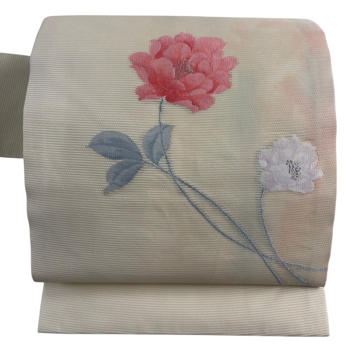 美品】 名古屋帯 優品 夏帯 絽 牡丹 銀糸 ベージュ 正絹｜中古・古着