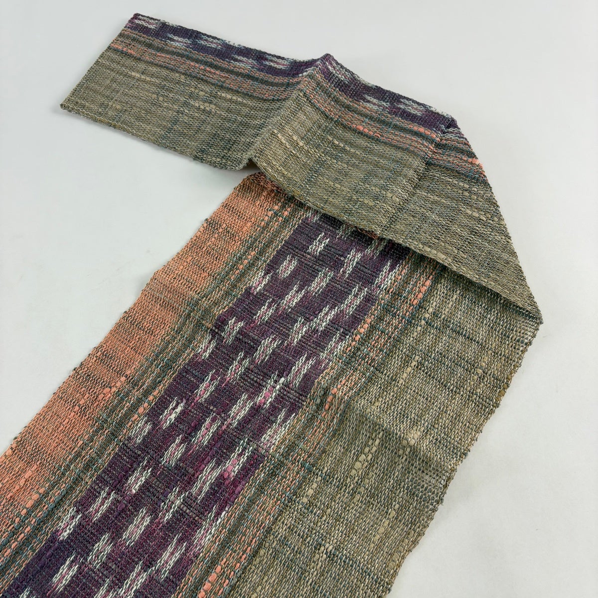 美品】 名古屋帯 秀品 八寸名古屋帯 松葉仕立て 夏帯 幾何学 紫 正絹