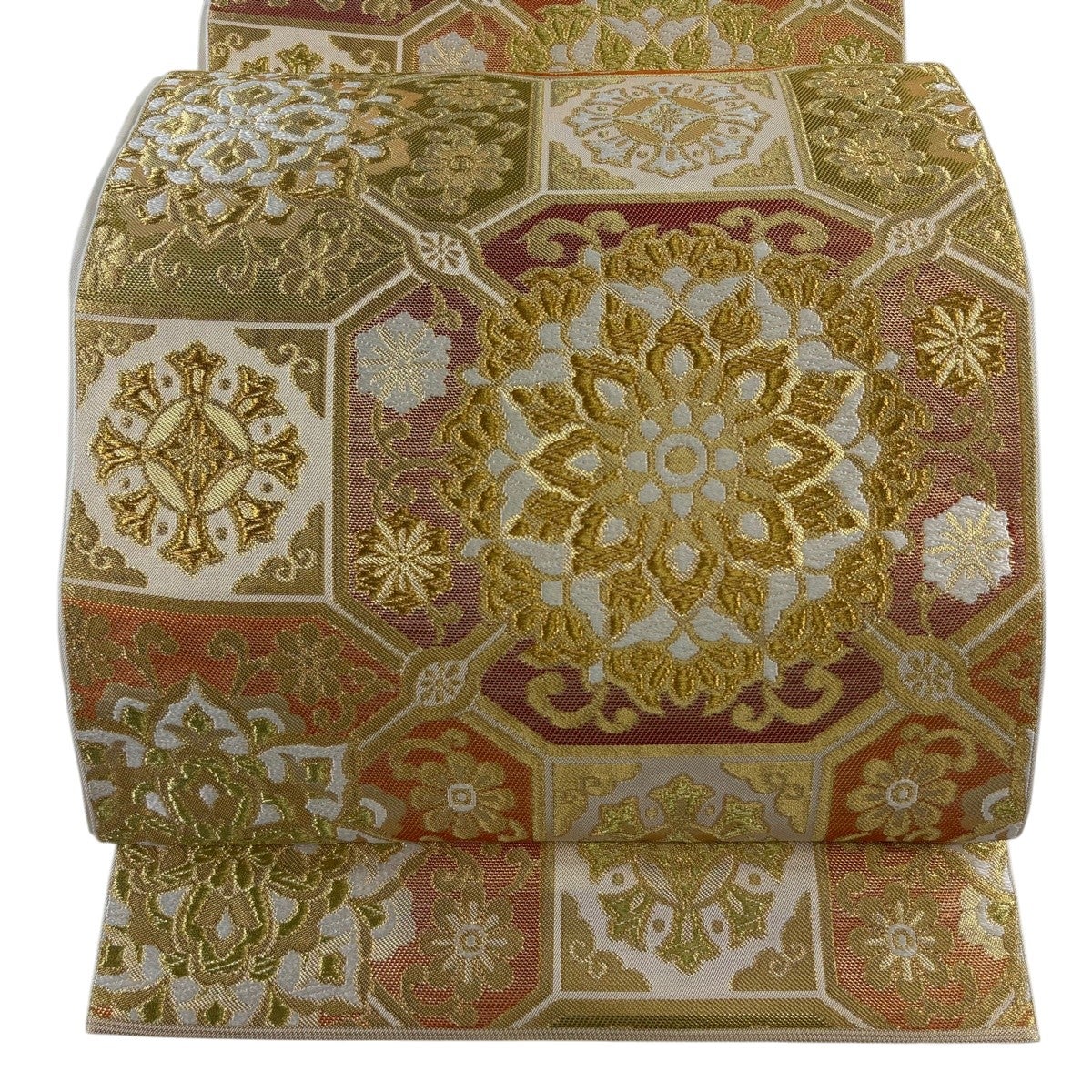 美品】 袋帯 逸品 川島織物 落款あり 関西仕立て 華文 金糸 箔 金色 六