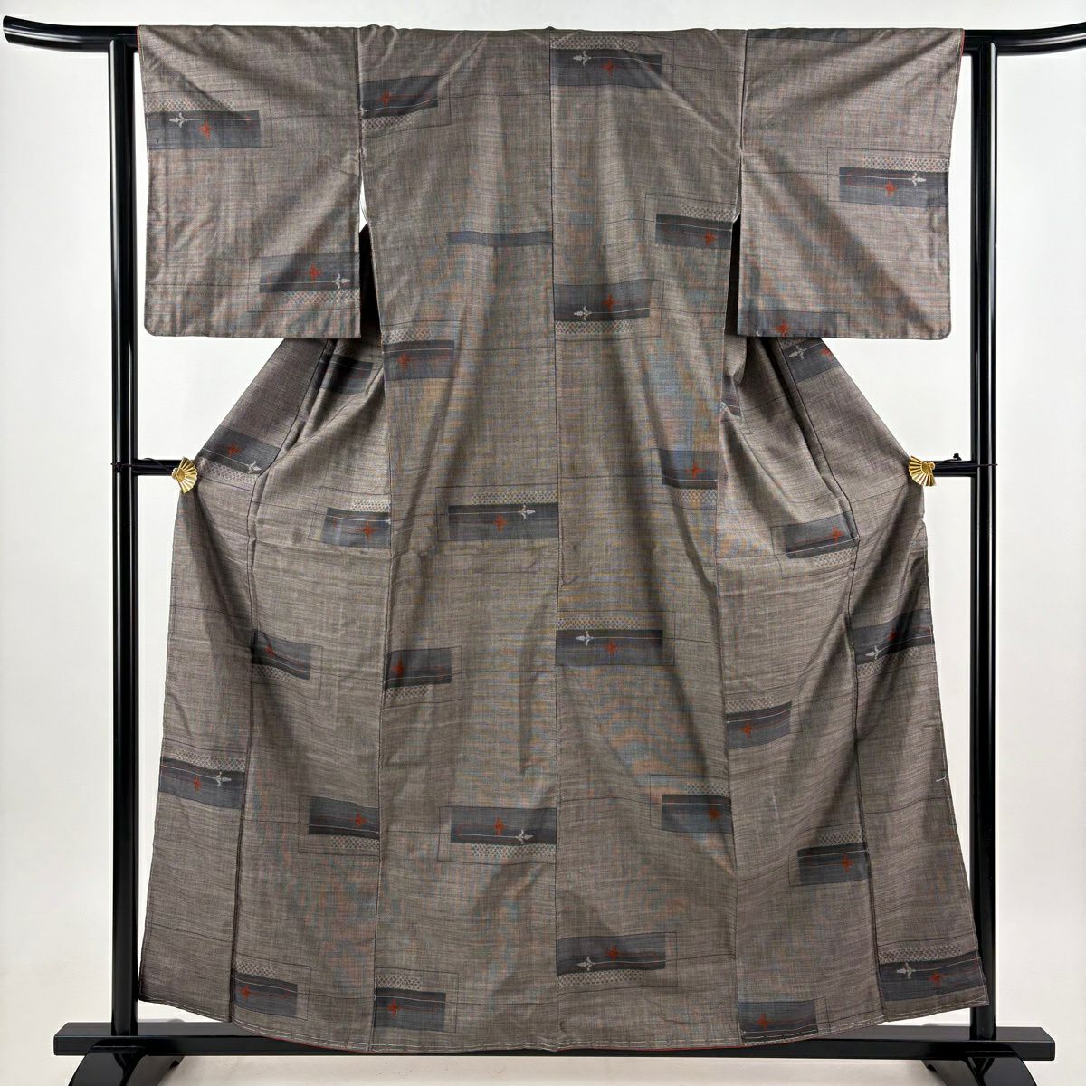 美品】 小紋 身丈157cm 裄丈62cm S 袷 幾何学 赤紫 正絹 秀品｜中古