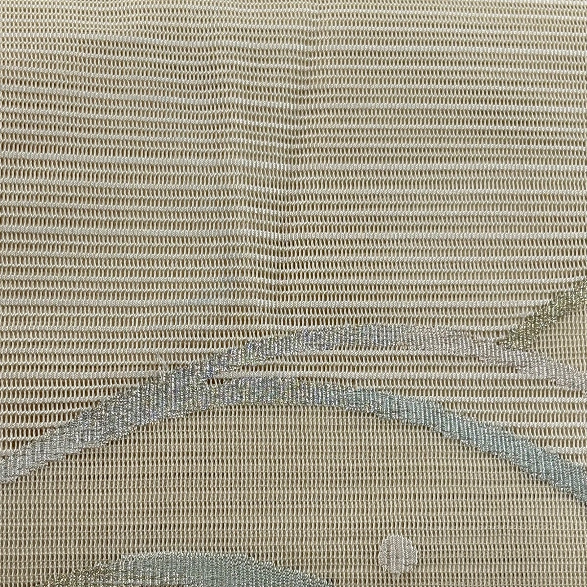名古屋帯 夏帯 横絽 ベージュ 波模様 名古屋帯 秀品 夏帯 絽 八寸名古屋帯 波 金銀糸 ベージュ 正絹｜中古