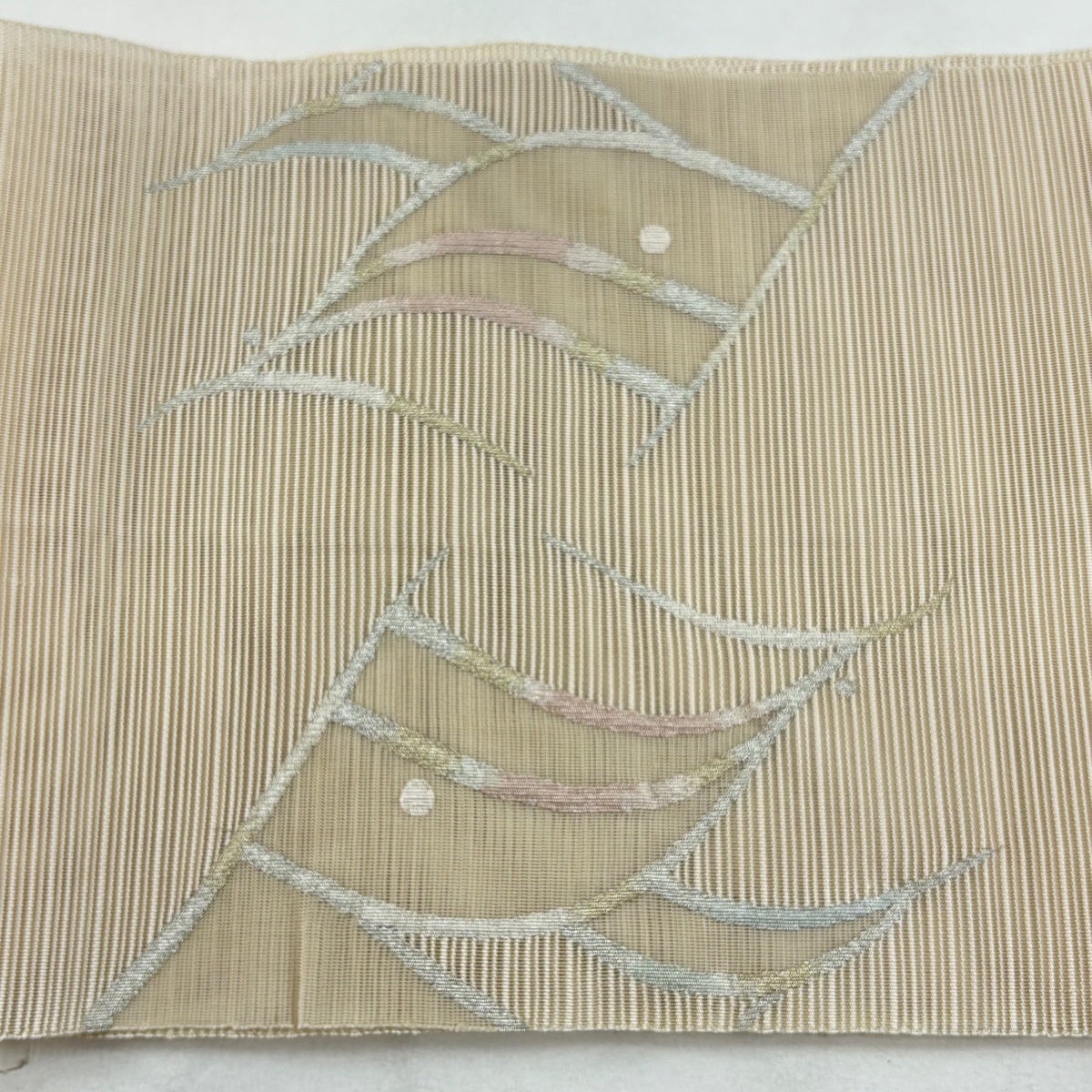 名古屋帯 夏帯 横絽 ベージュ 波模様 夏物】 正絹絽綴れ八寸名古屋帯 ≪お仕立て上がり・開き仕立て・中古美