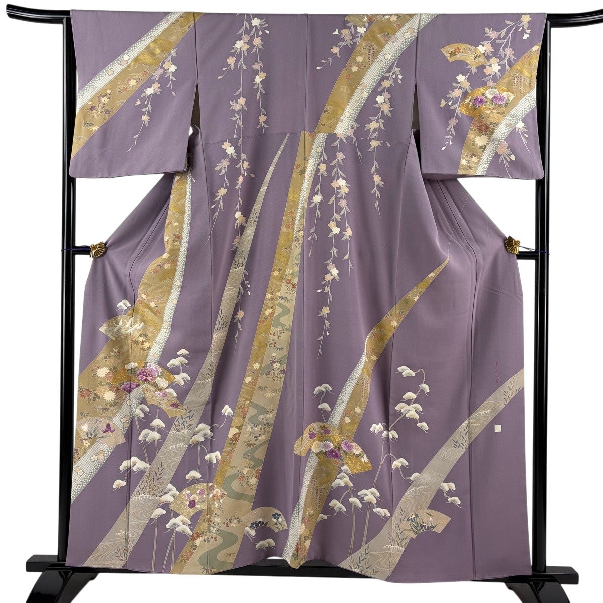 美品】 袋帯 逸品 じゅらく じゅらく帝王紫 草花 蜀江文 金糸 箔 灰紫
