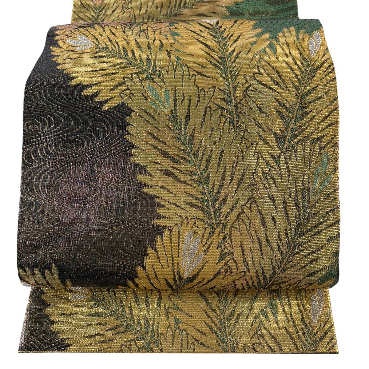 袋帯 秀品 関西仕立て 華文 草花 唐織 金銀糸 灰白 六通 正絹｜中古