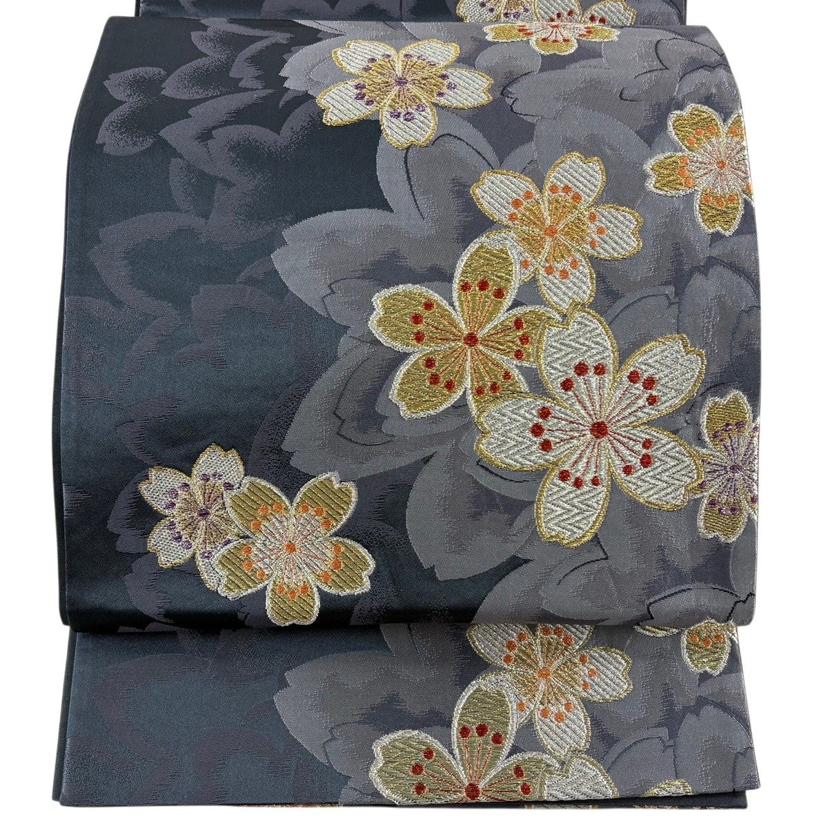 美品】 袋帯 秀品 花唐草 幾何学 金彩 紫 全通 正絹｜中古・古着