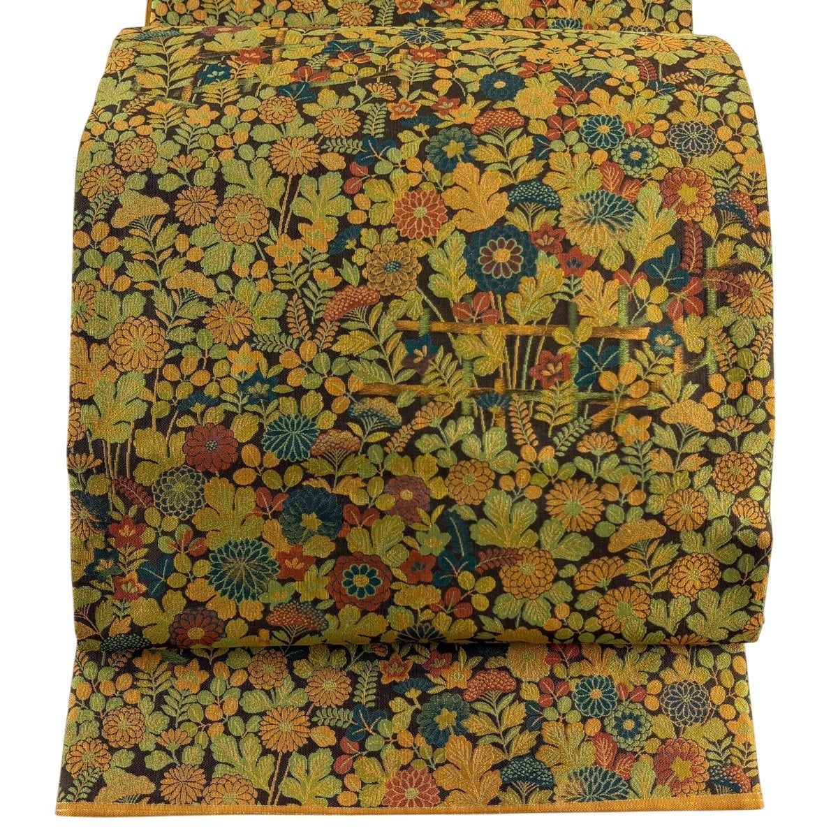 美品】 袋帯 名品 落款あり 紬地 七宝 絞り 紺色 全通 正絹｜中古