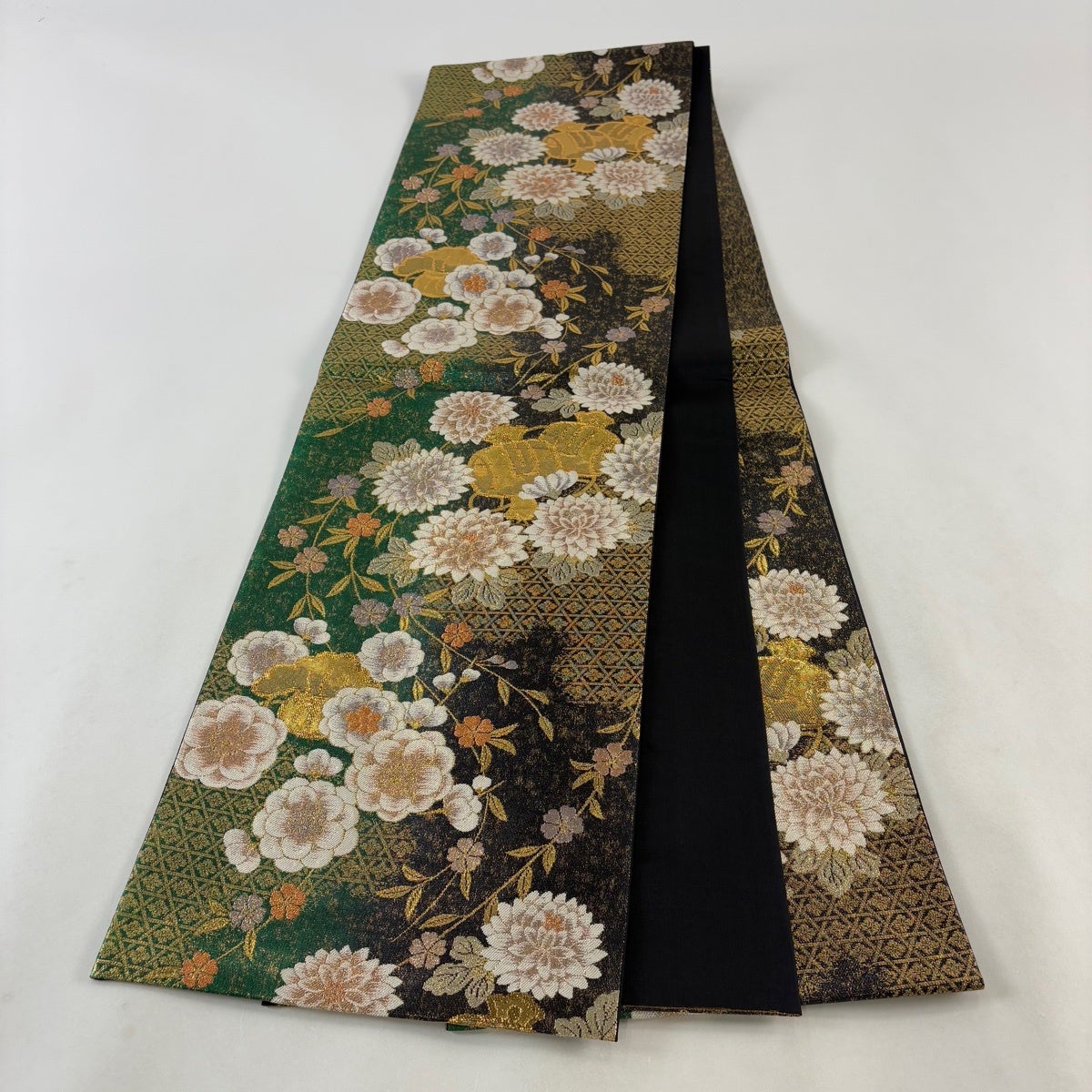 美品】 袋帯 秀品 草花 小槌 箔 緑 六通 正絹｜中古・古着・リサイクル