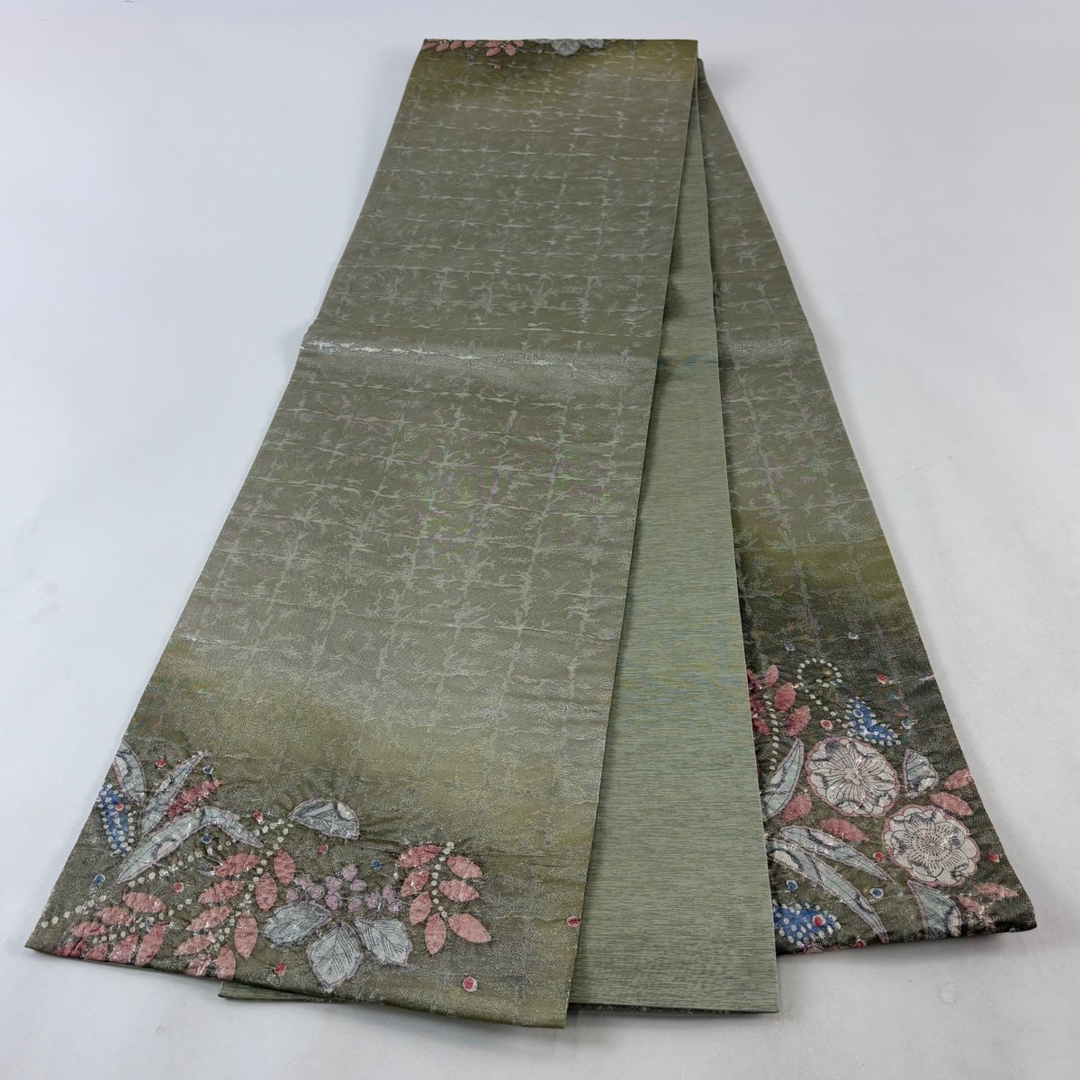 正絹　小袋帯　辻ヶ花文様 織匠小平 西陣織 辻が花 纐纈 伝統工芸品 金銀糸 袋帯 正絹 紫 白 537